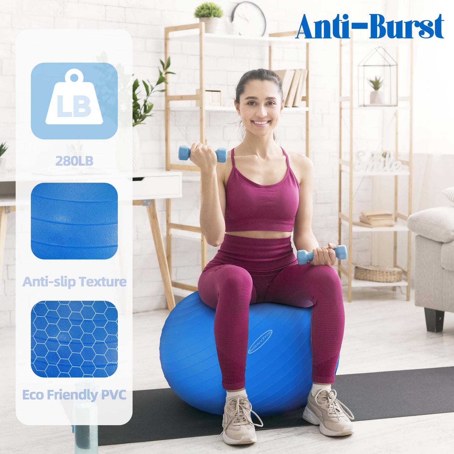 Fitvids Anti-Burst and Slip Resistant Exercise Ball Yoga Ball Fitness Ball Birthing Ball with Quick