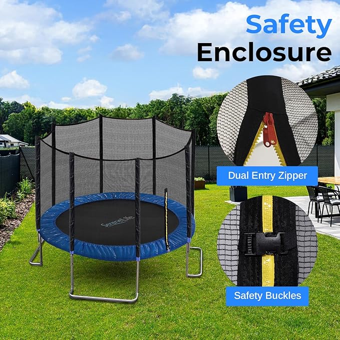 SereneLife 8FT 10FT 12FT 14FT Outdoor Trampoline for Kids and Adults – ASTM Certified Heavy-Duty