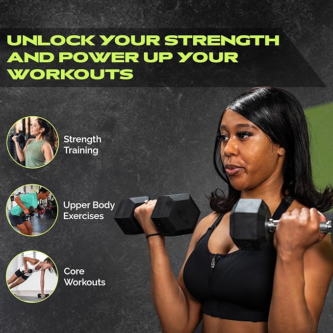 Rubber Coated Dumbbells - No Roll Design Easy-Grip Steel Knurled Handle, Weights Dumbbells Set for
