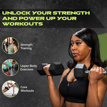 Rubber Coated Dumbbells - No Roll Design Easy-Grip Steel Knurled Handle, Weights Dumbbells Set for