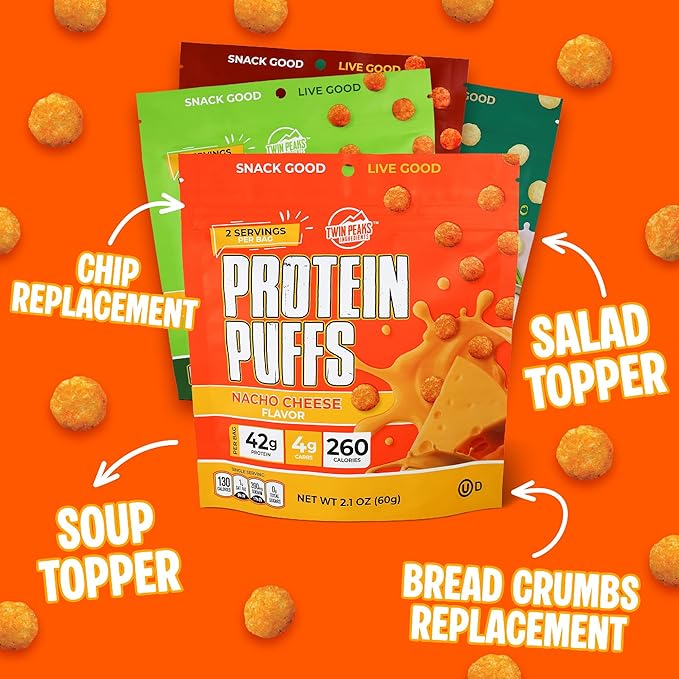 Twin Peaks Ingredients Low Carb, Keto Friendly Protein Puffs, (Variety Pack, 2.1 Ounce), 2