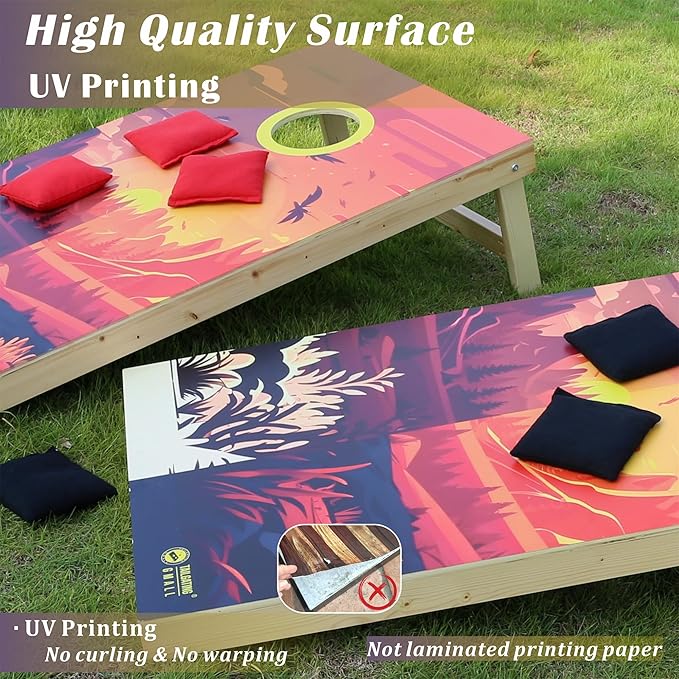 Cornhole Board Set 4FTx2FT Solid Wood Regulation Size Cornhole Set Includes 8 Cornhole Bags for