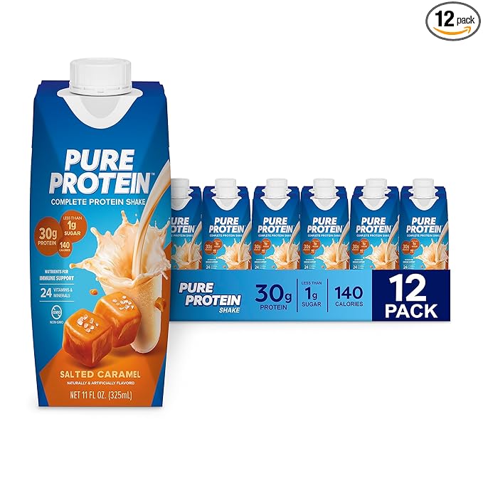 Pure Protein Salted Caramel Shake, Ready to Drink and Keto-Friendly, Vitamins A, C, D, and E Plus