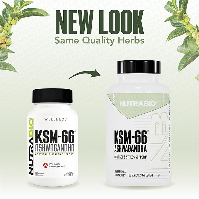 NutraBio Ashwagandha KSM-66 | Ashwaganda Herbal Supplement for Stress, Mood, & Performance | 600 MG