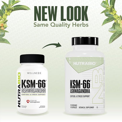 NutraBio Ashwagandha KSM-66 | Ashwaganda Herbal Supplement for Stress, Mood, & Performance | 600 MG