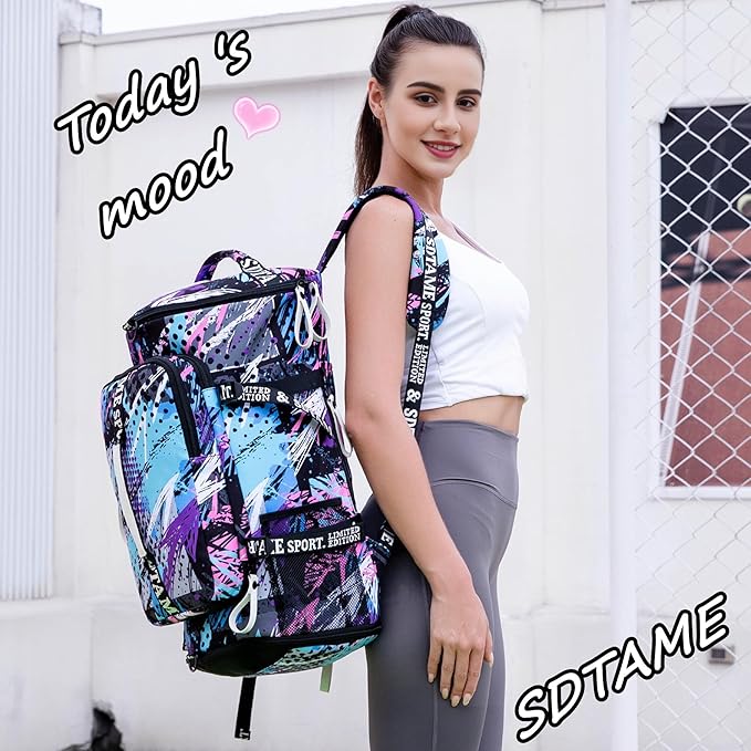 Gym Duffle Bag Backpack with Shoe Compartment,4 ways Travel Backpack for Women and
