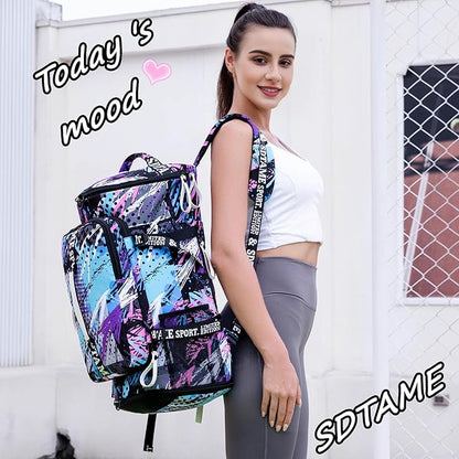 Gym Duffle Bag Backpack with Shoe Compartment,4 ways Travel Backpack for Women and