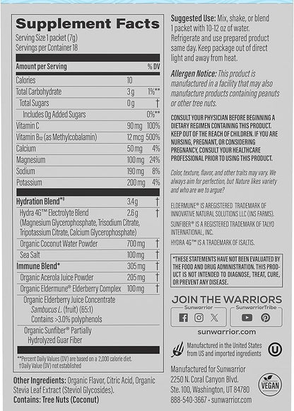 Electrolyte Powder Hydration Packets Powder B12 Elderberry | Coconut Berry Flavored 18 Stick Packs