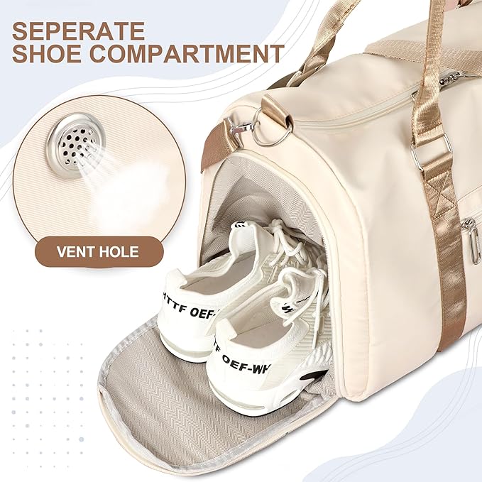 FIORETTO Womens Gym Tote Duffle Bag with Wet Pocket & Shoe Compartment, Sports Duffel Overnight