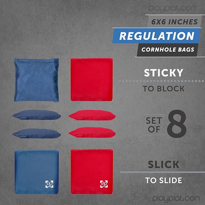 Professional Cornhole Bags - Set of 8 Regulation All Weather Double Sided - Sticky Side/Slick Side