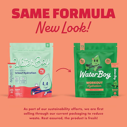 Waterboy Workout Hydration | 2,960mg Sugar Free Electrolyte Powder Packets | L-Glutamine + Vitamins