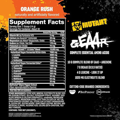 Mutant GEAAR - 9.4g of EAA Powder + Arginine, 7g BCAAs, 4g Leucine, Electrolytes, Coconut Water, 30