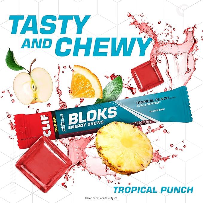 CLIF BLOKS - Tropical Punch Flavor with Caffeine - Energy Chews - Non-GMO - Plant Based - Fast Fuel
