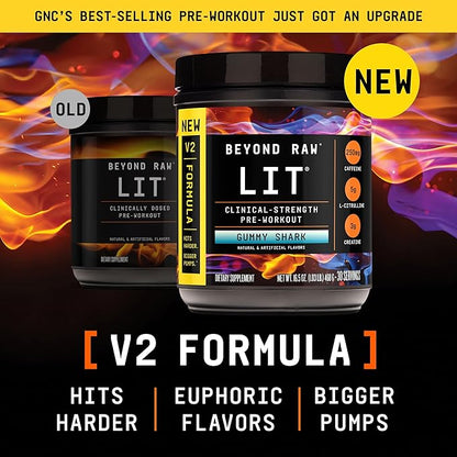 BEYOND RAW LIT V2 Clinical Strength Pre Workout Powder, Hits Harder, Bigger Pumps, Caffeine