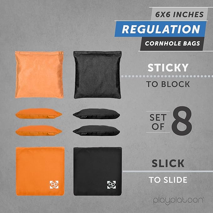 Professional Cornhole Bags - Set of 8 Regulation All Weather Double Sided - Sticky Side/Slick Side