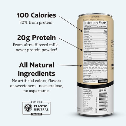 Slate Milk - High Protein Iced Coffee - Vanilla Latte - 175mg Caffeine, Lactose Free Energy - 20g