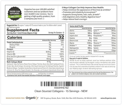 Organixx Collagen Peptides Powder with Vitamin C, Types I, II, III, V, X Hydrolyzed Collagen, Hair