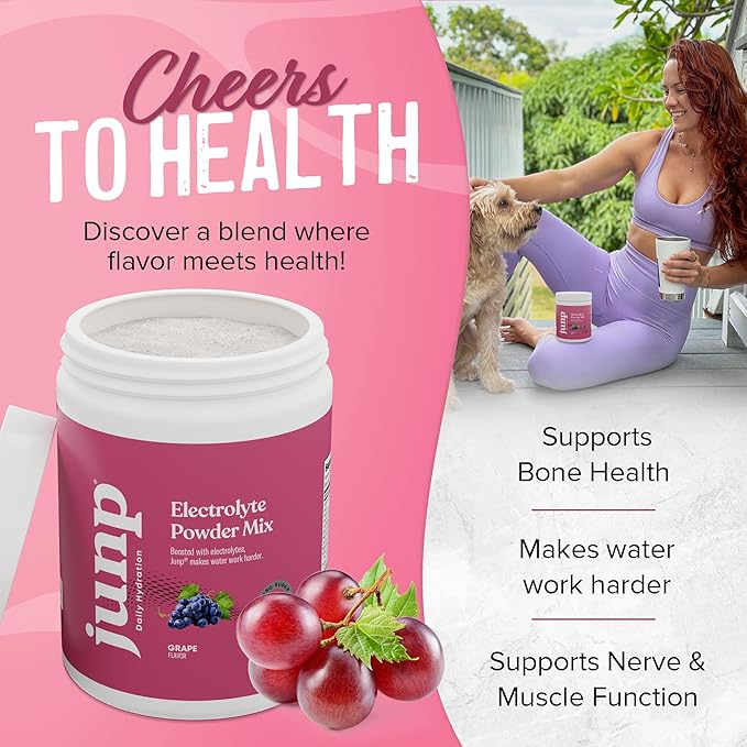 JUNP Electrolytes Powder No Sugar No Carbs – Vine Ripened Grape Infused Drink Mix - Potassium &