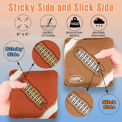 EunHo Dual Sided Cornhole Bags Regulation Set of 8 Professional Cornhole Bean Bags Slick and Stick