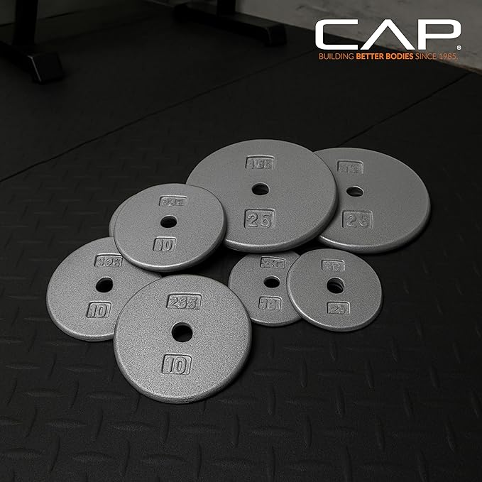 CAP Barbell Standard 1-Inch Cast Iron Weight Plates - Singles & Sets | 1.25-50 lbs | Multiple