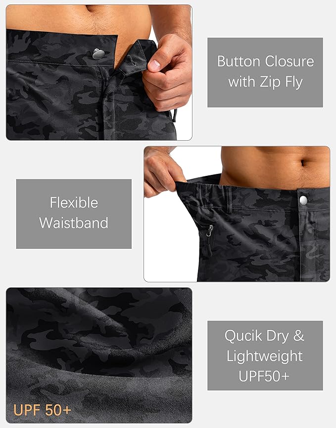 Pudolla Men's Hiking Cargo Shorts 9" Lightweight Outdoor Work Shorts for Men Travel Golf Camping