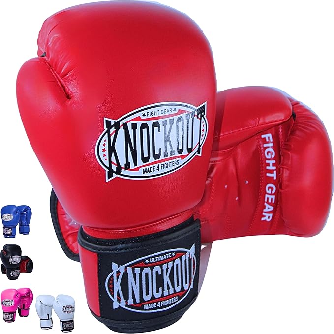 Knockout Gel Boxing Gloves for Men Women - Pro Training Sparring, Maya Hide Leather Muay Thai MMA
