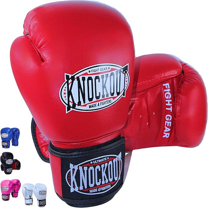 Knockout Gel Boxing Gloves for Men Women - Pro Training Sparring, Maya Hide Leather Muay Thai MMA