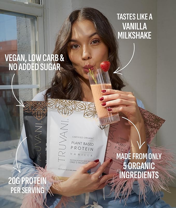 Truvani Vegan Pea Protein Powder | Vanilla | 20g Organic Plant Based Protein Per Serving | 20