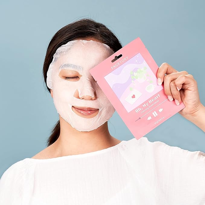 FACETORY K Beauty Face Mask Skin Care - CALMING Sheet Mask for ACNE-PRONE Skin with Heartleaf
