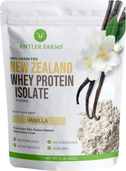 Antler Farms - 100% Grass Fed New Zealand Whey Protein Isolate, Vanilla Flavor, 2 lbs - Pure and