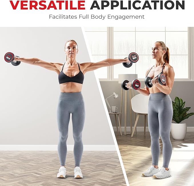 Sunny Health & Fitness Premium Polyurethane Commercial Grade Round Dumbbells with Diamond Knurled