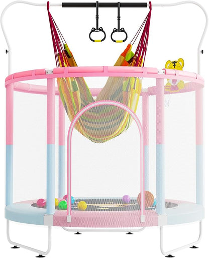 60" Trampoline for Kids, 5 FT Indoor & Outdoor Toddler Baby Trampoline with Basketball Hoop, Safety