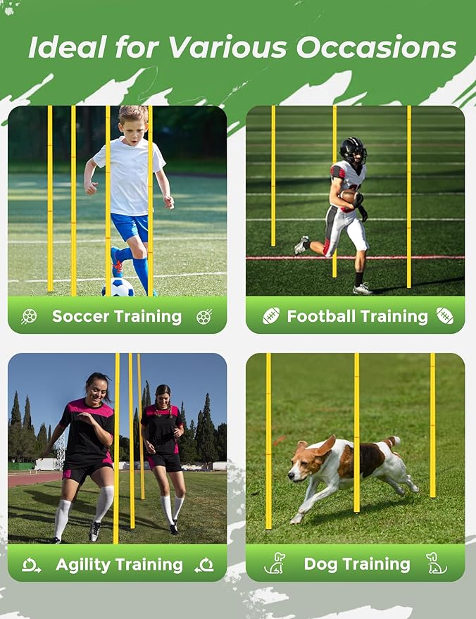 SEAOTTER Soccer Agility Training Poles, 6/10/20Pcs 6FT Adjustable Detachable Sports Speed Training