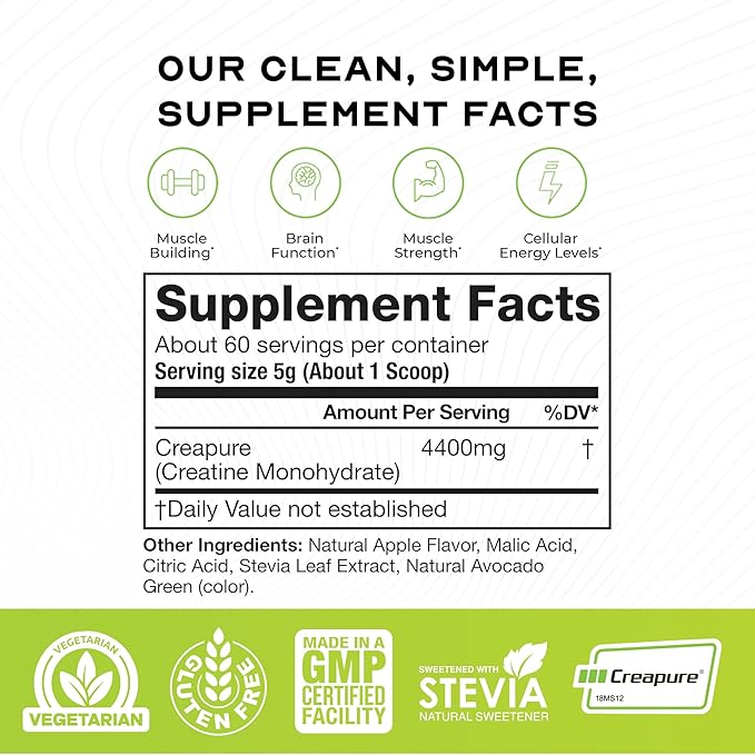 Muscle Feast Creapure Creatine Monohydrate Powder, Vegan Keto Friendly Gluten-Free Easy to Mix