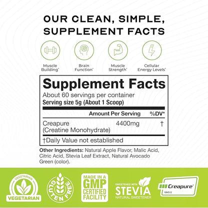 Muscle Feast Creapure Creatine Monohydrate Powder, Vegan Keto Friendly Gluten-Free Easy to Mix