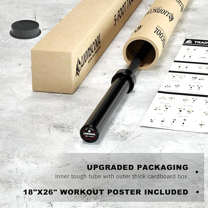 LIONSCOOL Premium 4ft/4.9ft/6ft Barbell for Strength Training and Olympic Weightlifting, 2 Inch Bar