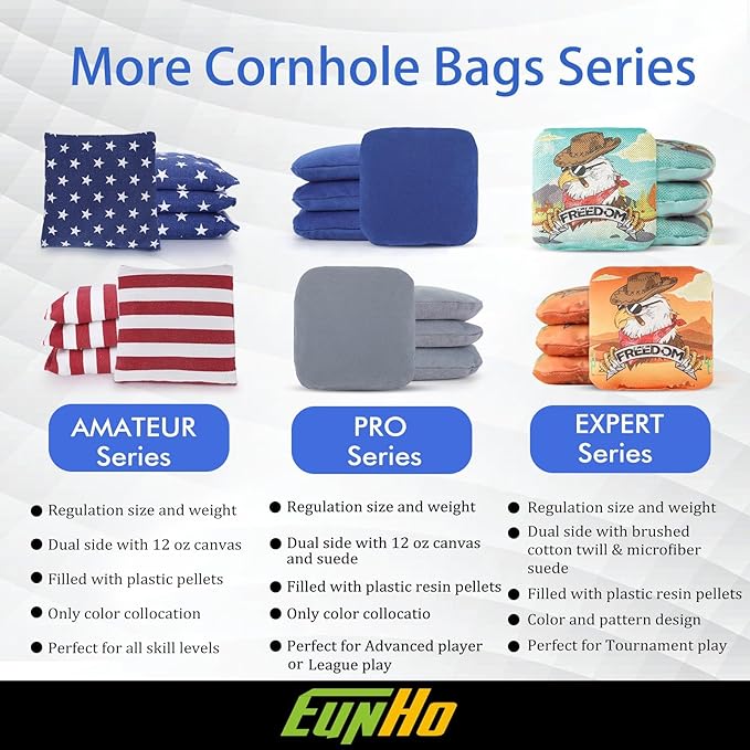 EunHo Dual Sided Cornhole Bags Regulation Set of 8 Professional Cornhole Bean Bags Slick and Stick