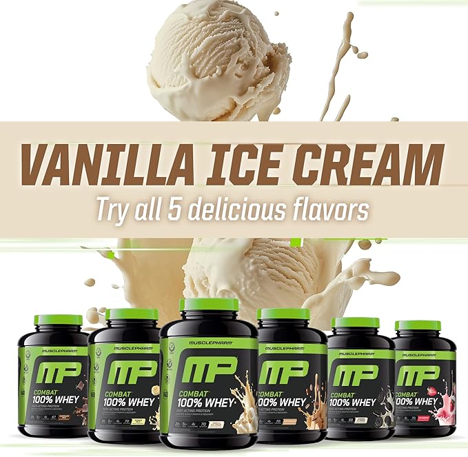 MusclePharm Combat 100% Whey Protein Powder, Vanilla Flavor, Fast Recovery & Muscle Gain with Whey