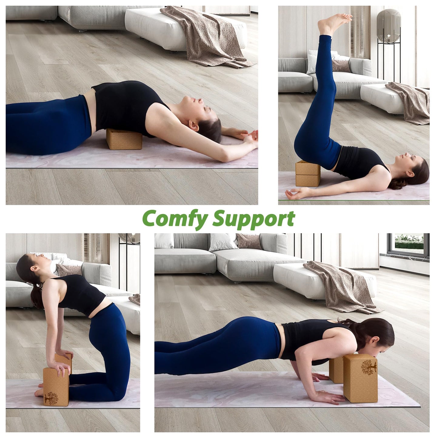 Cork Yoga Blocks 2 Pack Set, Natural Cork Soft Non-Slip Yoga Blocks, High Density & Eco Friendly