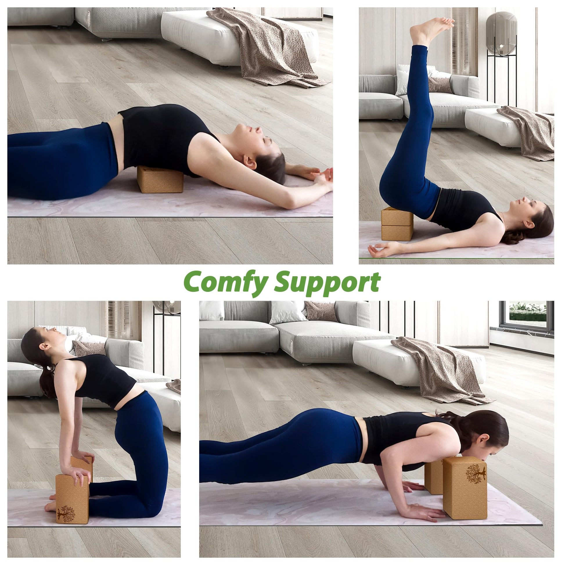 Cork Yoga Blocks 2 Pack Set, Natural Cork Soft Non-Slip Yoga Blocks, High Density & Eco Friendly