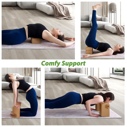 Cork Yoga Blocks 2 Pack Set, Natural Cork Soft Non-Slip Yoga Blocks, High Density & Eco Friendly