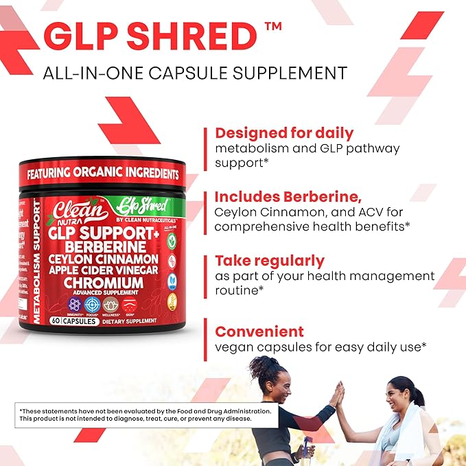 GLP1 Supplement Berberine Ceylon Cinnamon Apple Cider Vinegar Chromium Turmeric PCOS Supplements