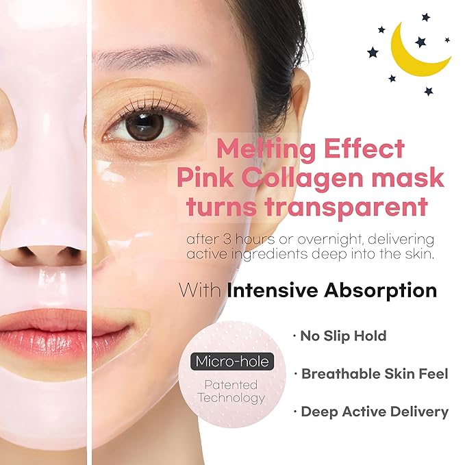 Glassy Hydrogel Face Mask for Glow and Dewy Skin, Deep Hydration, Vegan Collagen, Makeup Prep, Pore