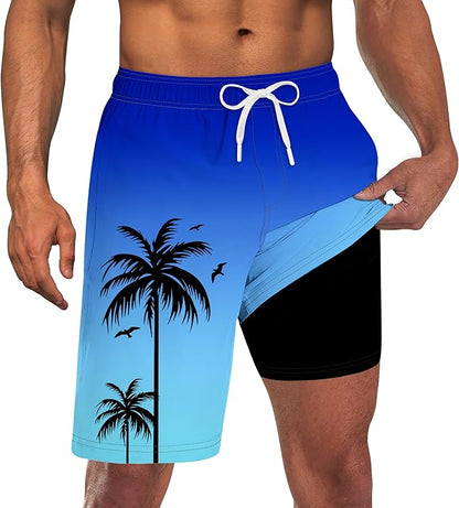 Goodstoworld Mens Swim Trunks with Compression Liner 9'' Inseam Quick Dry Swimsuit Shorts M-3XL