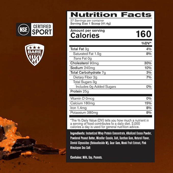 BARE PERFORMANCE NUTRITION, BPN Whey Protein + Casein Protein Powder Blend, Chocolate Peanut