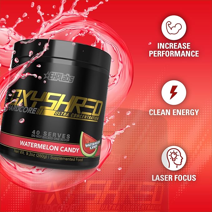 EHP Labs OxyShred Hardcore Super Dosed Pre Workout Powder - Preworkout Powder with L Glutamine &