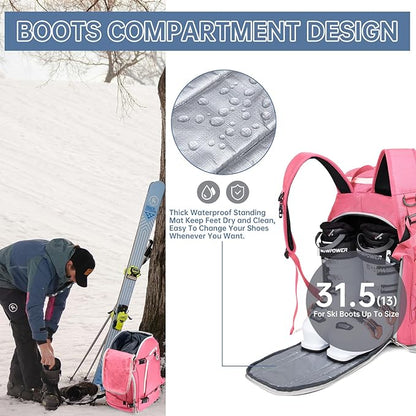 Ski Boot Bag, 50L Ski Boot Travel Backpack for Skis, Snowboard & Accessories, Waterproof Padded Ski