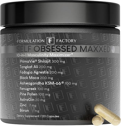 Self Obsessed MAXXED: 10-in-1 Men's Vitality Formula with Shilajit, Tongkat, Ashwagandha, Maca