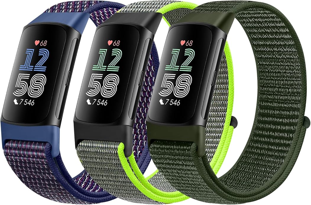 Sport Loop Nylon Watch Bands Compatible with Fitbit Charge 6/5, Adjustable Breathable Replacement