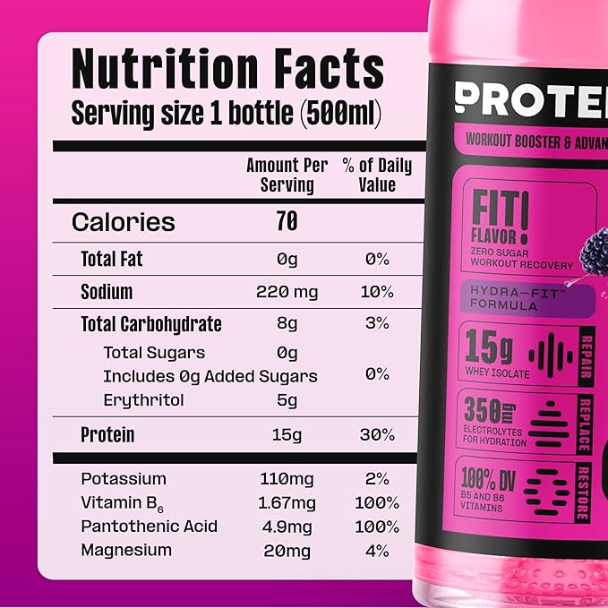 Protein2o Hydration Drink - 2-in-1 Liquid Clear Whey Protein Isolate and Electrolyte Drink - 15g